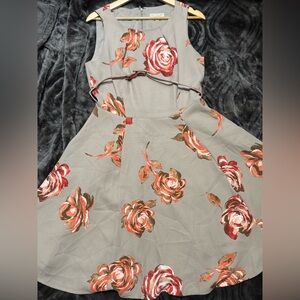 Belted taupe and coral flower-print New York & Co. dress
